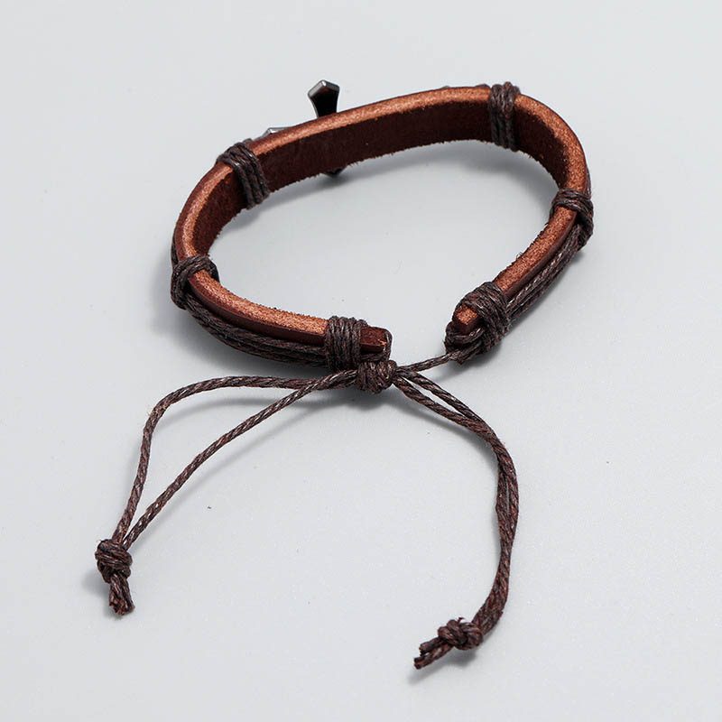 Fiasrel Mens Jewelry Scripture Cross Bracelet Jewelry Leather Woven Bracelet Couple Jewelry