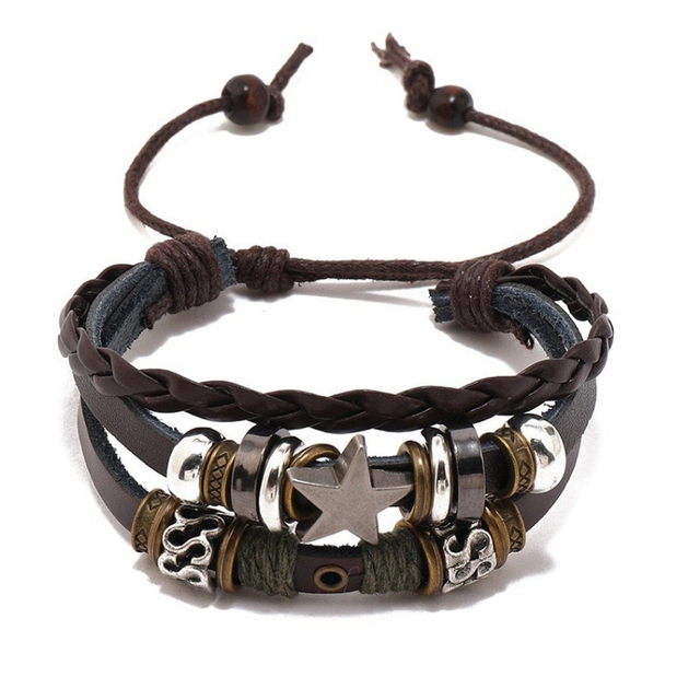Fiasrel Vintage Anti-Possession Pentagram Star Pattern Leather Braided Bracelet