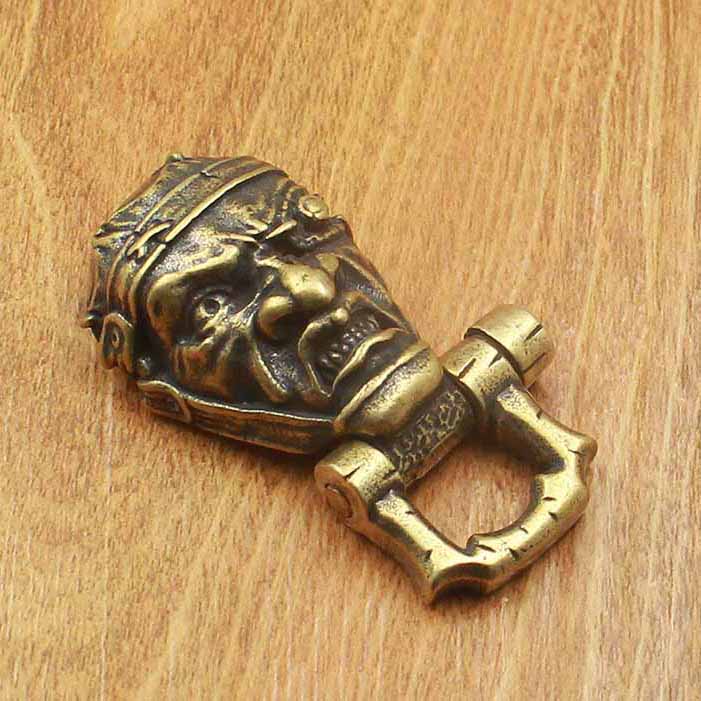 Fiasrel Brass EDC Bird Head Skull Keychain DIY Accessories Paracord Bead Retro Brass DIY Keychain Clasps