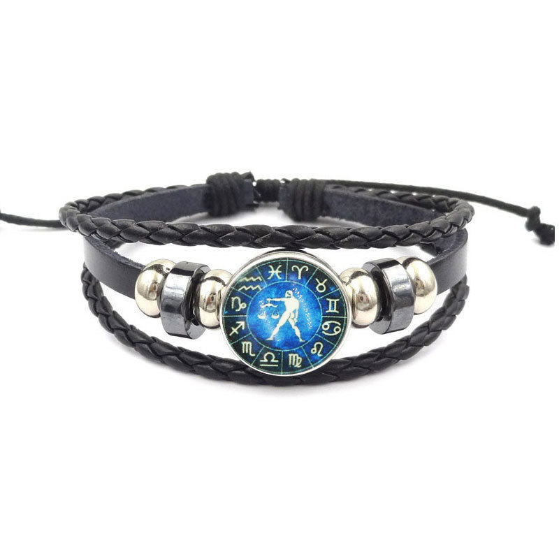 Fiasrel 12 Zodiac Bracelet Constellations Bracelets Handmade Charm Leather Bracelet