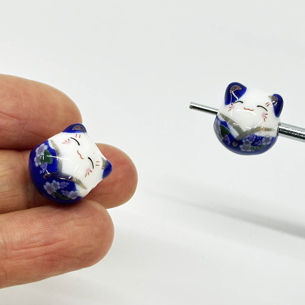 Fiasrel 5/10pcs Colorful Porcelain Charms Lucky Cat Ceramic Horizontal Hole Beads for DIY Jewelry Making Necklace Bracelet Craft Supplies 