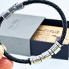 Fiasrel Custom Name Simple Design Men Jewelry Stainless Steel Charm Black Microfiber Leather Bracelet