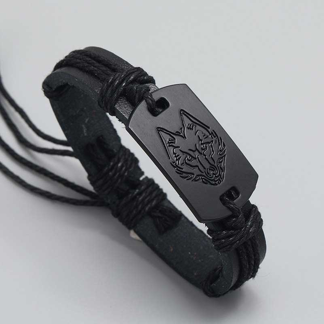 Fiasrel Black Wolf Woven Leather Bracelet Punk Style Jewelry Men Bracelets