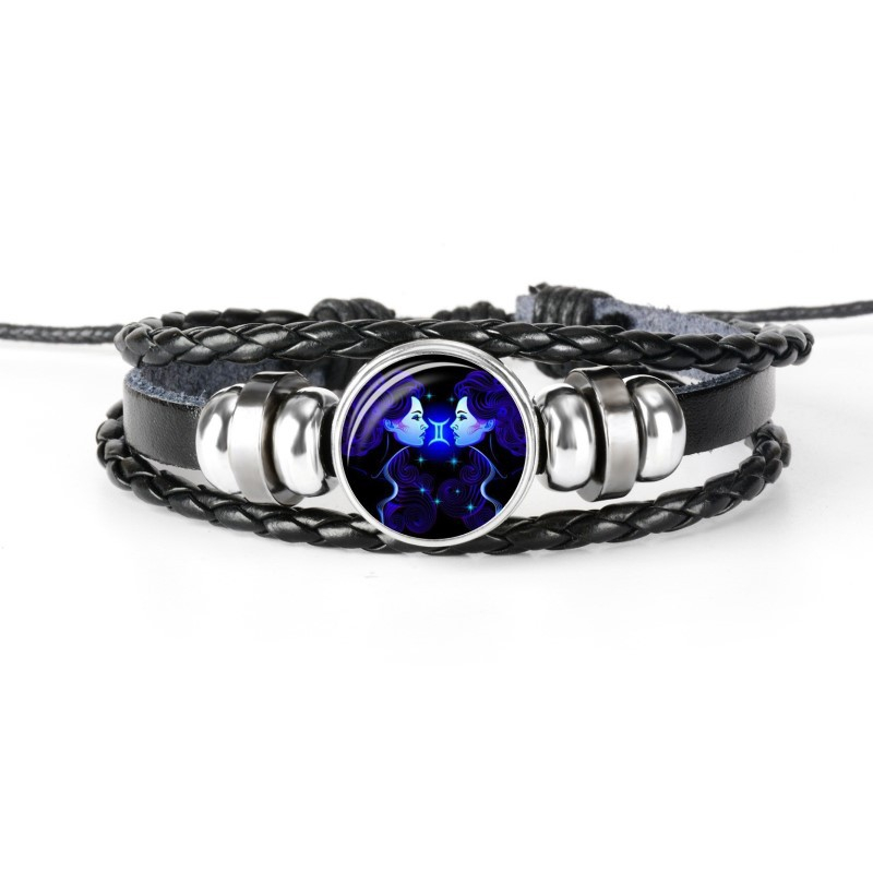 Fiasrel Horoscope Braided Leather Rope Luminous Bracelet Jewelry Glow In The Dark Astrology Chinese 12 Zodiac Sign Bracelets
