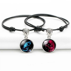 Fiasrel 12 Constellation Bracelet Leather Adjustable Wristband