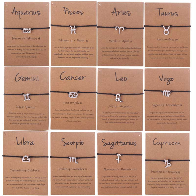 Fiasrel Alloy Horoscope Bracelet 12 Zodiac Jewelry Make A Wish Knotted Bracelet with Card