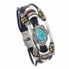 Fiasrel Beaded Leather Bracelet Men's Turquoise Stainless Steel Bracelet
