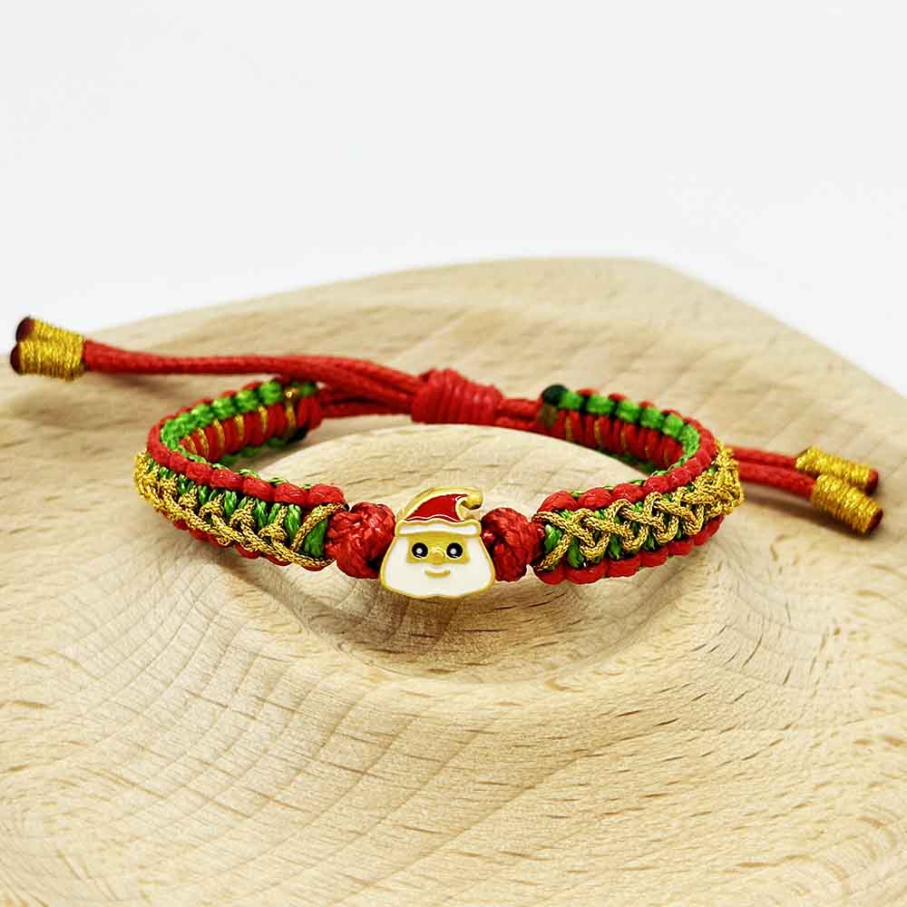 Fiasrel Handmade Macrame Rope Adjustable Braided Christmas Bracelets With Santa Claus
