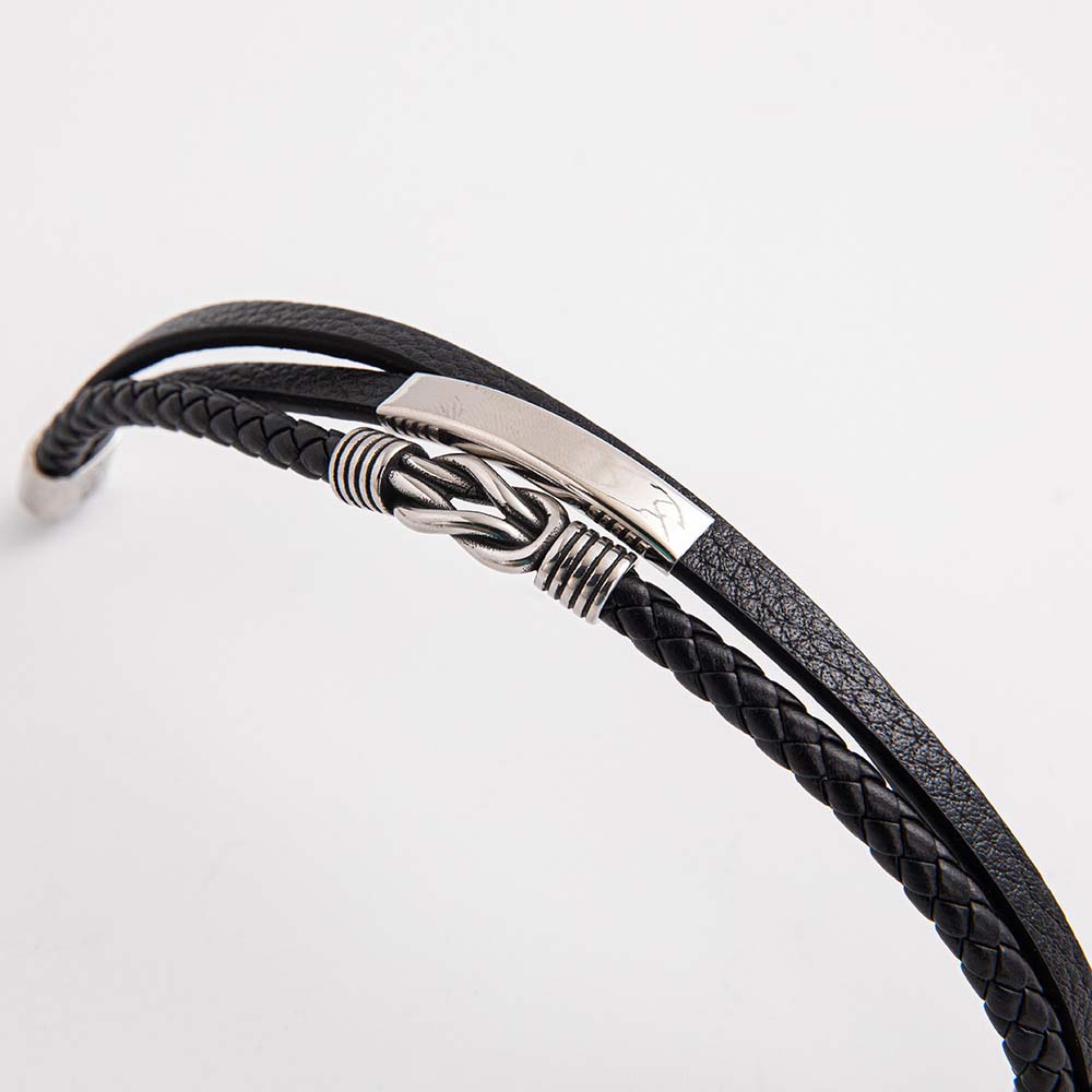 Fiasrel Stainless Steel Charm Leather Woven Vintage Creative Multi-layer Stainless Steel Bracelet with Magnet Clasp