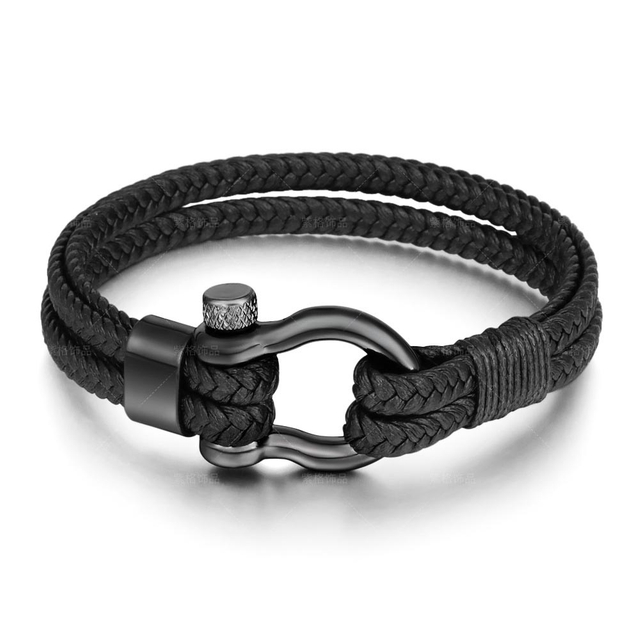 Fiasrel Leather Rope Braided Horseshoe Buckle Stainless Steel Bracelet Men's Accessories Titanium Steel Vintage Jewelry