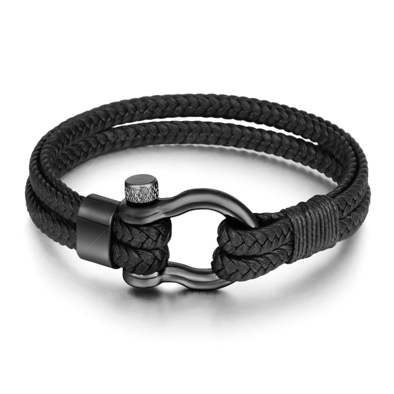 Fiasrel Leather Rope Braided Horseshoe Buckle Stainless Steel Bracelet Men's Accessories Titanium Steel Vintage Jewelry