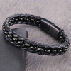 Fiasrel Vintage Charm Fashion Punk Black Braided Leather Bracelet Male Stainless Steel Bangle