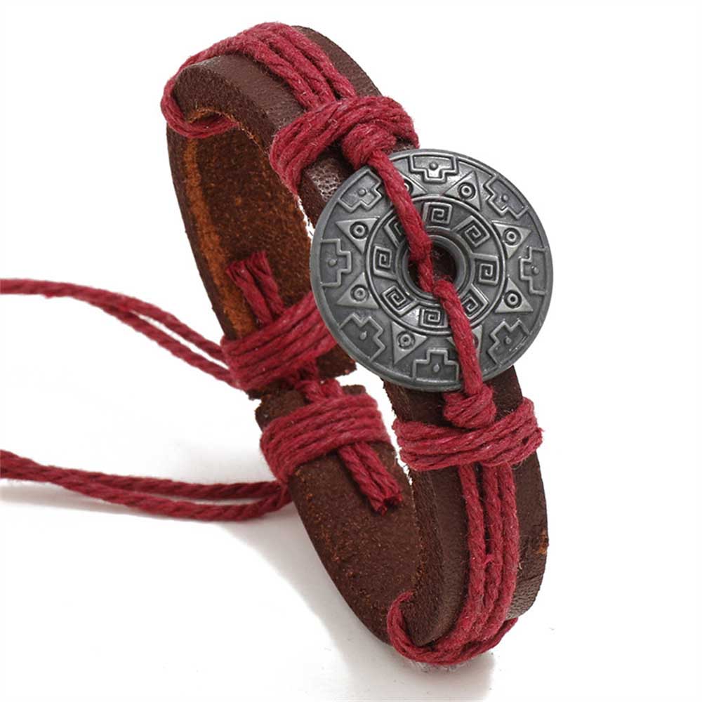Fiasrel Alloy Cowhide Bracelet Vintage Handmade Braided Rope Adjustable Bracelet