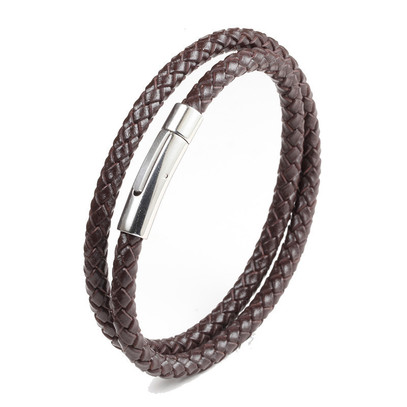 Fiasrel Titanium Steel Braided Leather Bracelet Simple Colourful Weave Rope Leather Bracelet String Magnetic Buckle Leather