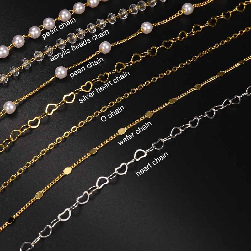 Fiasrel 1m Gold Filled Permanent Jewelry Necklace Making Chain Beaded Chain Brass Heart Acrylic beads Chains Roll for Jewelry Making