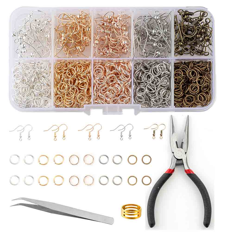 Fiasrel DIY Jewelry Accessories 10 Grid Earrings Hooks Jewelry Set Ear Hook Open Ring Pliers