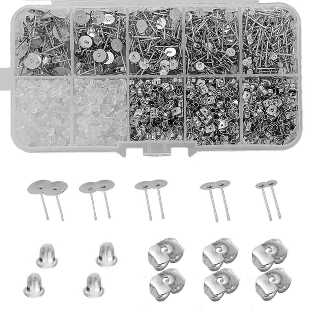 Fiasrel Earring Making Kit Metallic Flat Back Studs with Base And Backs for Leather Stud Clay Pearl Jewelry Making