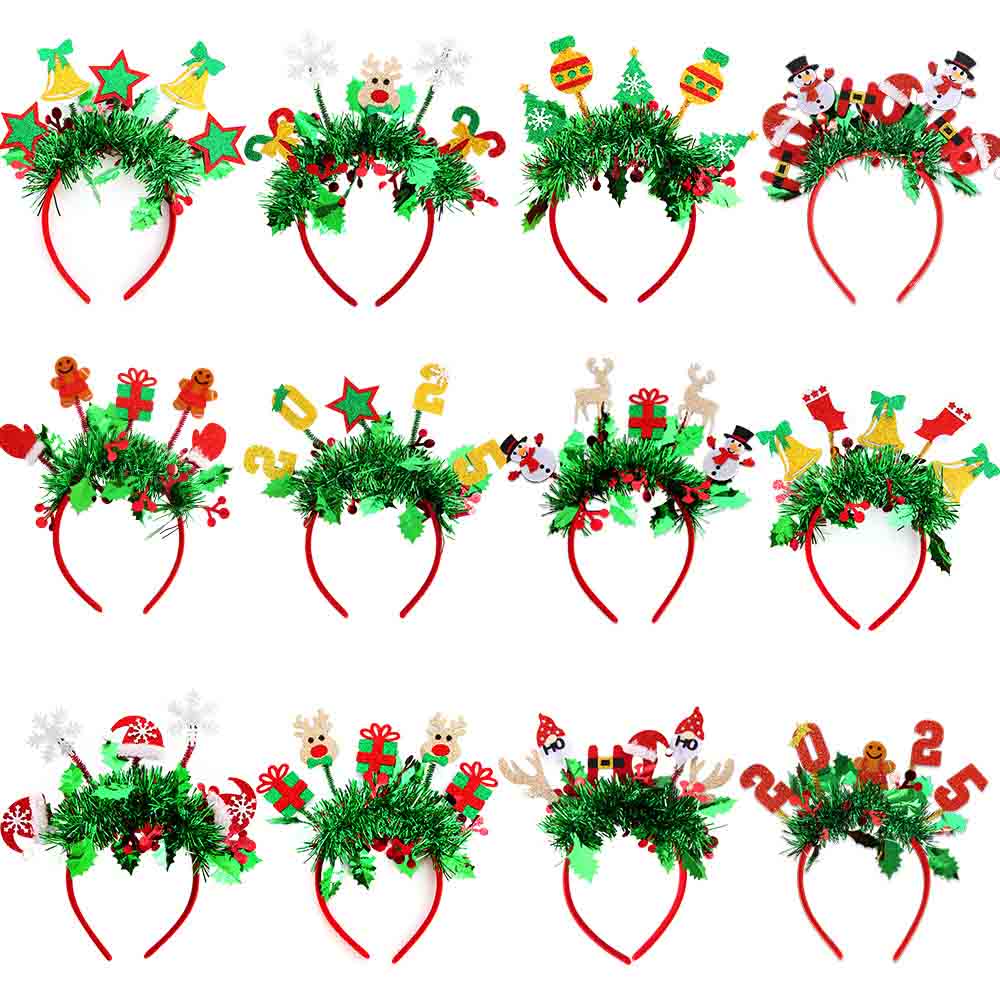 Fiasrel 2pcs Hair Accessories Glitter Christmas Tree Hair Hoop Santa Claus Snowman Hairband Christmas Elk Snowflake Headband