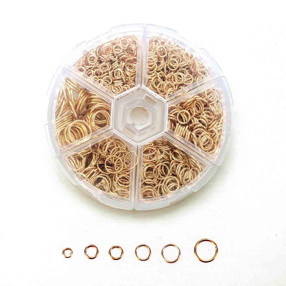 Fiasrel 1300pcs 4/5/6/7/8/10mm Filigree Jewelry Findings Set Gold Silver Filled Jump Rings Split Rings for DIY Handmade Jewelry Making