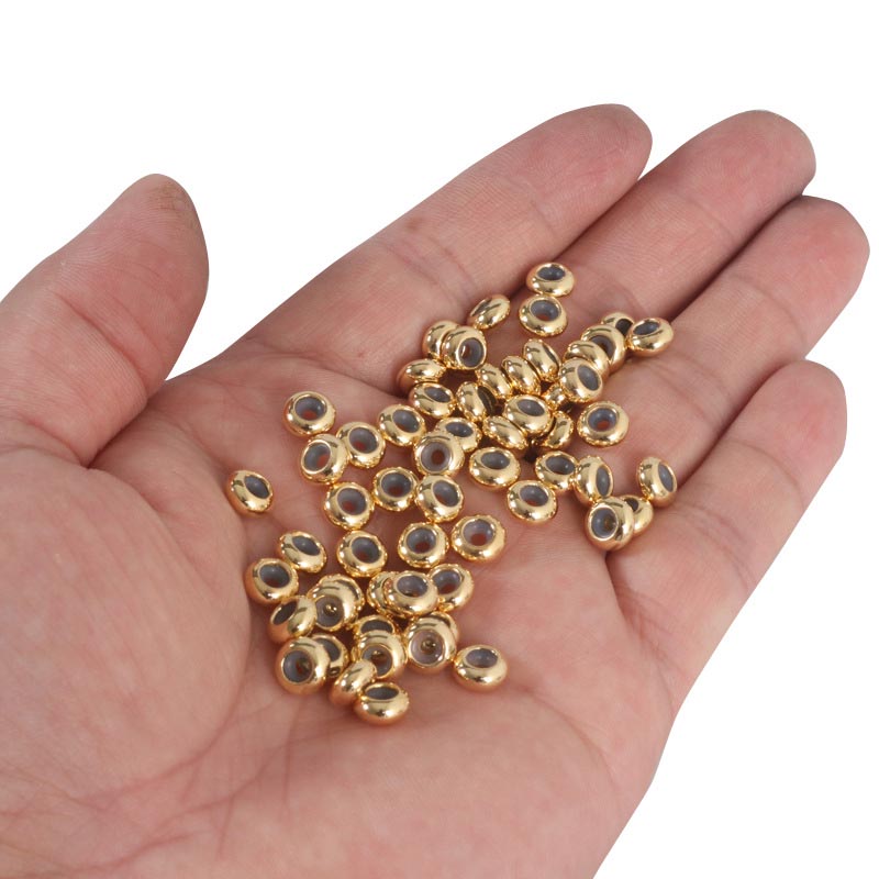 Fiasrel 10pcs 18K Gold Plated Brass Jewelry Findings Adjustable Locating Slider Beads Positioning Stopper Spacer Beads with Rubber inside for Jewelry Making