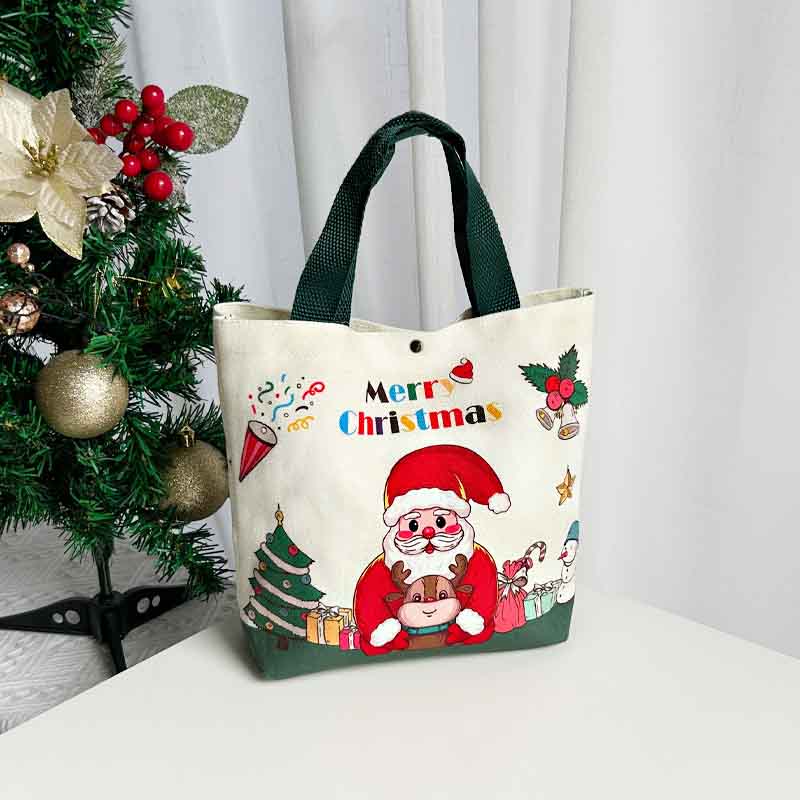 Fiasrel 26*22*8cm Christmas Santa Handheld Canvas Bag Christmas Canvas Tote Bag Grocery Shopping Canvas Tote Bags