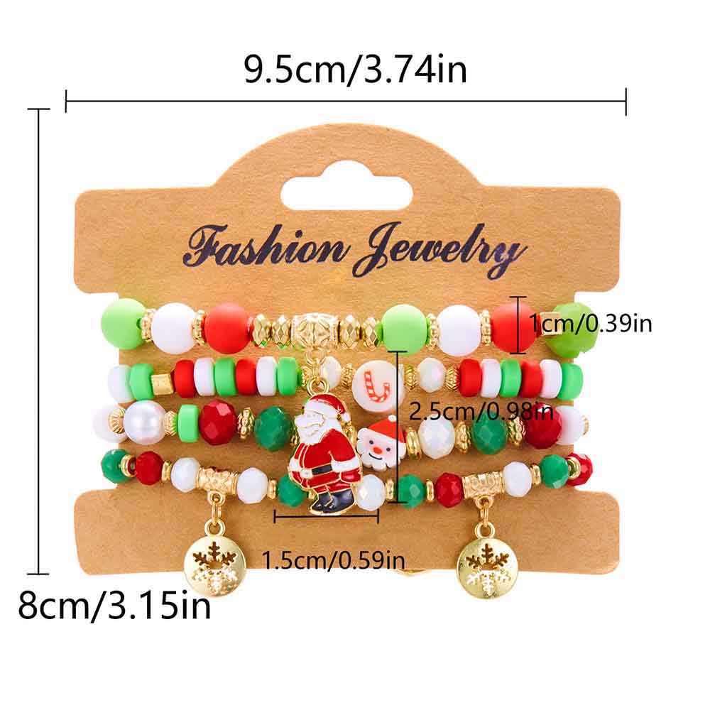 Fiasrel 4pcs/set Christmas Beaded Bracelet Snowman Christmas Tree Old Man Antlers Gift Pendant Bracelets