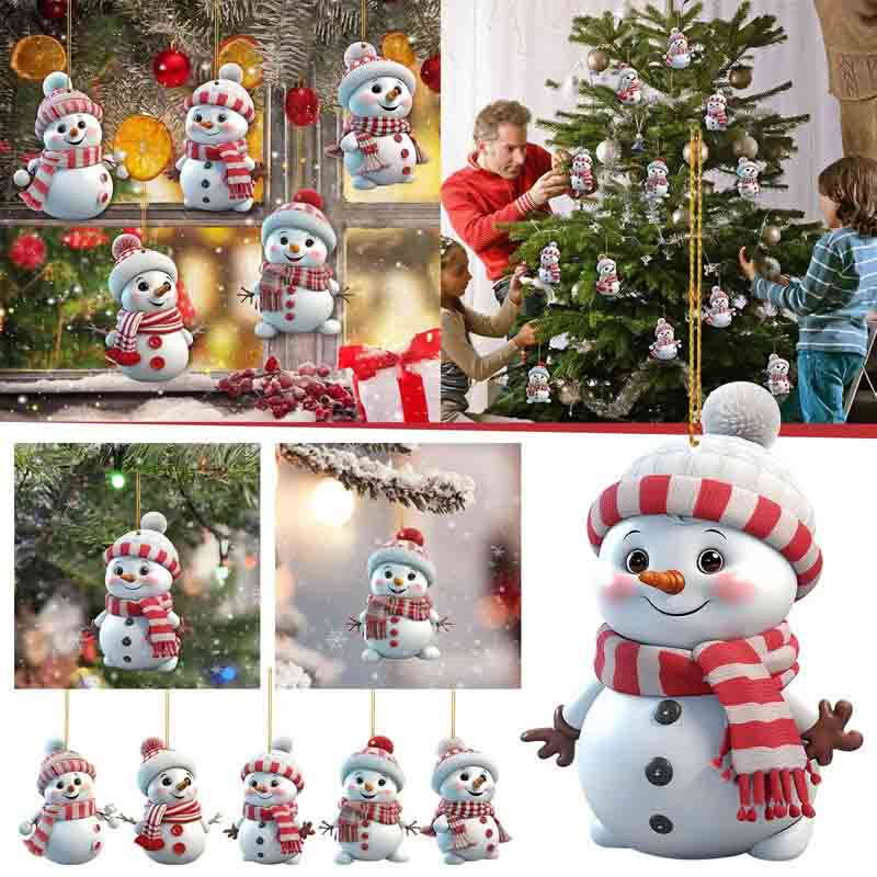 Fiasrel 5pcs Christmas Decoration Pendant Acrylic Cartoon Christmas Snowman Home Garden Christmas Tree Pendant Party Decoration