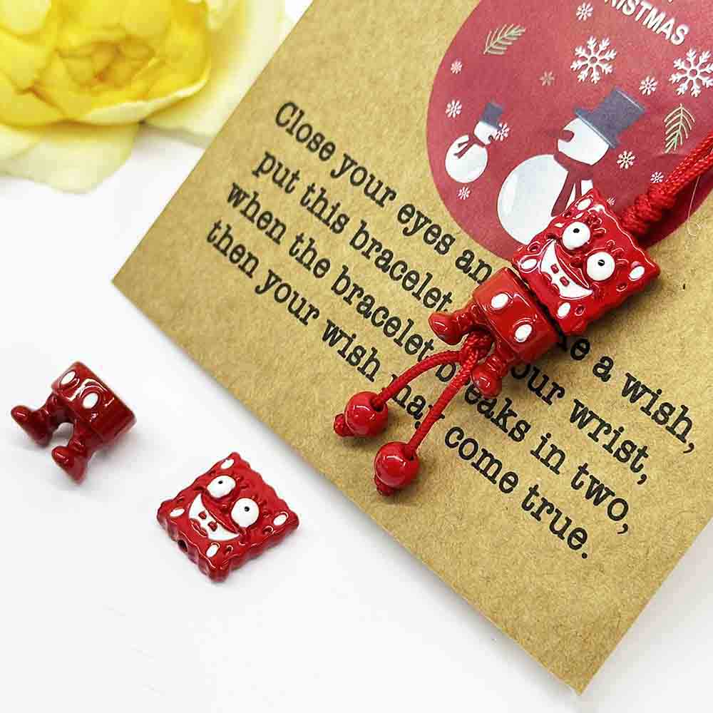 Fiasrel 2pcs Cartoon Christmas Painting Series Christmas Beads for DIY Jewelry Crafts Making Chain Beaded Accessory