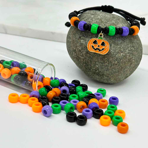 Fiasrel 50/100/200 Mixed Color Halloween Acrylic Pony Beads for DIY Jewelry Bracelets Necklaces Earrings Hair Braids Dreadlocks Festive Decorations