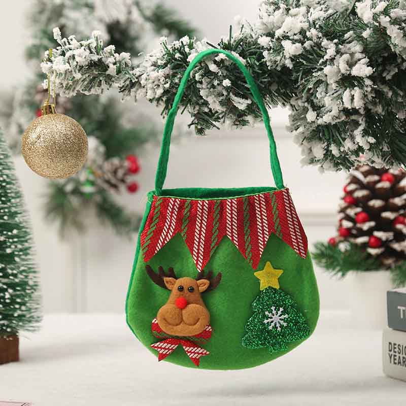 Fiasrel 1pcs/4pcs Christmas Holiday Party Decoration Handle Santa Gift Treat Bags Portable Candy Gift Baskets