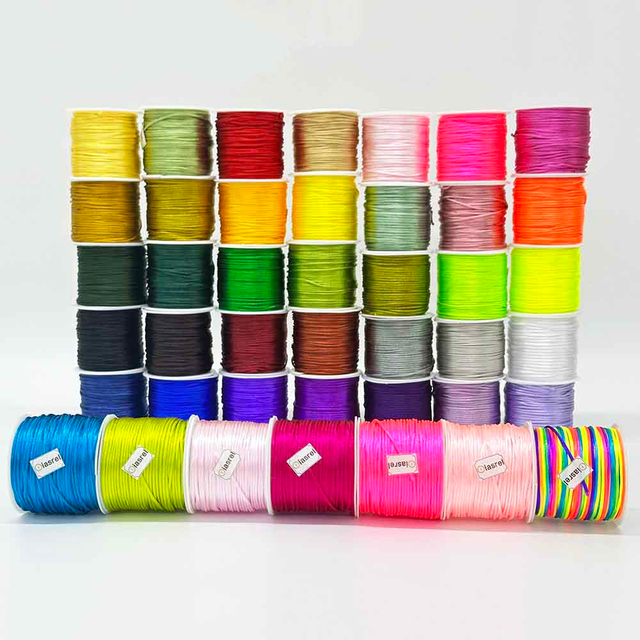 Fiasrel 1.5mm 25yards/roll 43rolls Nylon Thread Cord Handwoven Rope Soft Satin Rattail Silk Macrame Chinese Knot String Cord