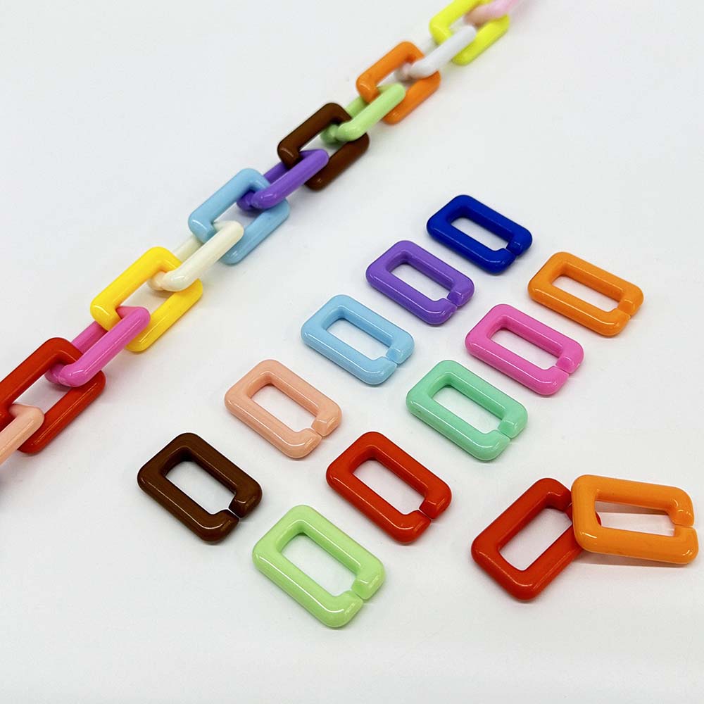 Fiasrel 50pcs Assorted Colors Acrylic Chain Links Rectangular Open Loops Acrylic Creative Chain Keychain for DIY Mobile Phone Chain Keychain Pendant Jewelry Making Craft Supplies