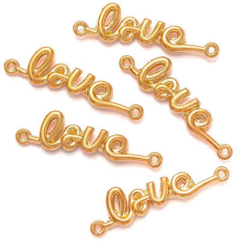 Fiasrel 20/50pcs Antique KC Golded Tone Alloy alloy LOVE linker Charm Connector for Valentines Day Jewellery Necklace Bracelet Supplies