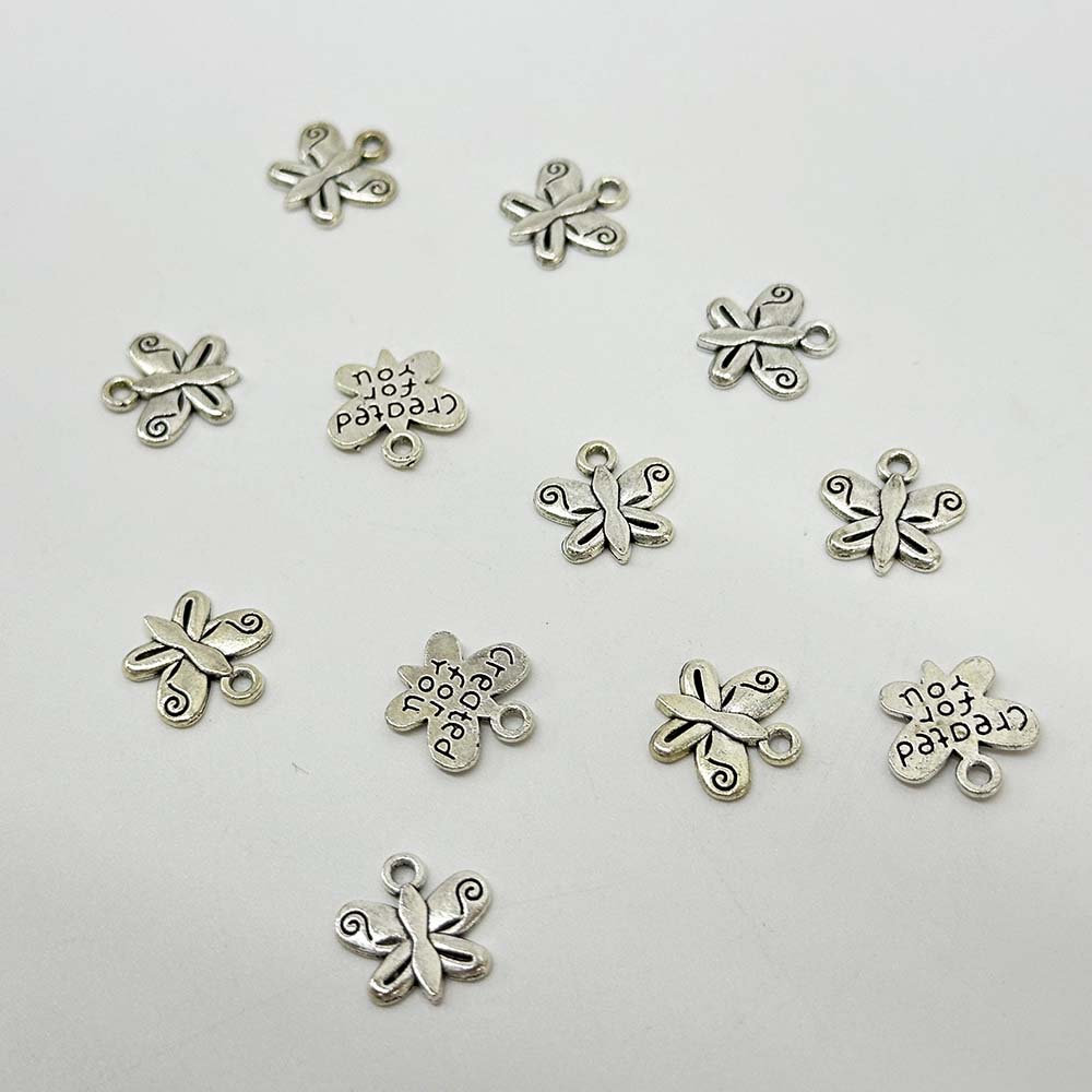 Fiasrel 10/50pcs Butterfly Shape 'Created for You' Pendant Engraved Alloy Butterfly Link Charms