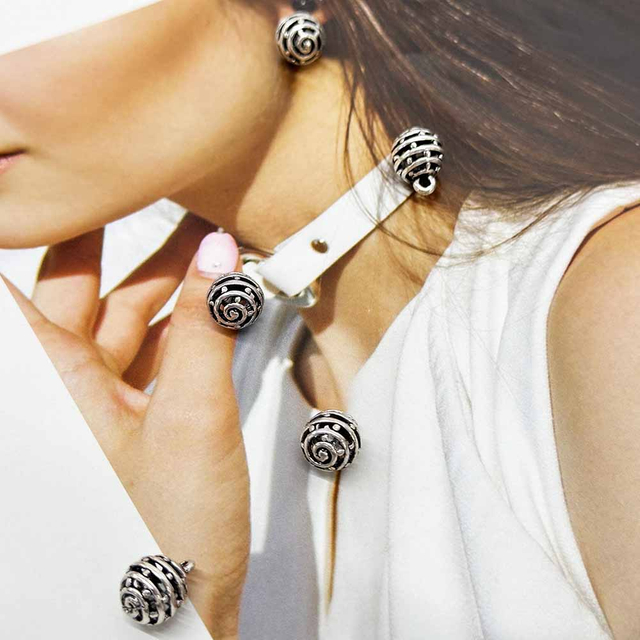 Fiasrel 20pcs 10mm Vintage Silver Plated Round Hollow Big Holes Spacer Beads for Handmade Bracelet Dangle Necklace Jewelry Making Supplies