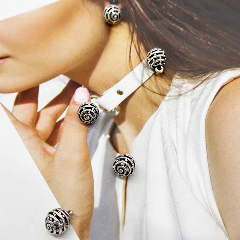 Fiasrel 20pcs 10mm Vintage Silver Plated Round Hollow Big Holes Spacer Beads for Handmade Bracelet Dangle Necklace Jewelry Making Supplies