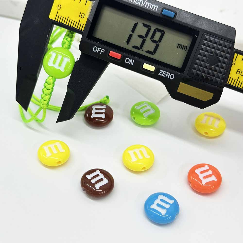 Fiasrel 20/50pcs Colorful Flat Round Beads Rainbow Candy Straight Hole Plated M Bean Acrylic Beads for DIY Jewelry Making Bracelet Phone Chain Handmade Craft Supplies