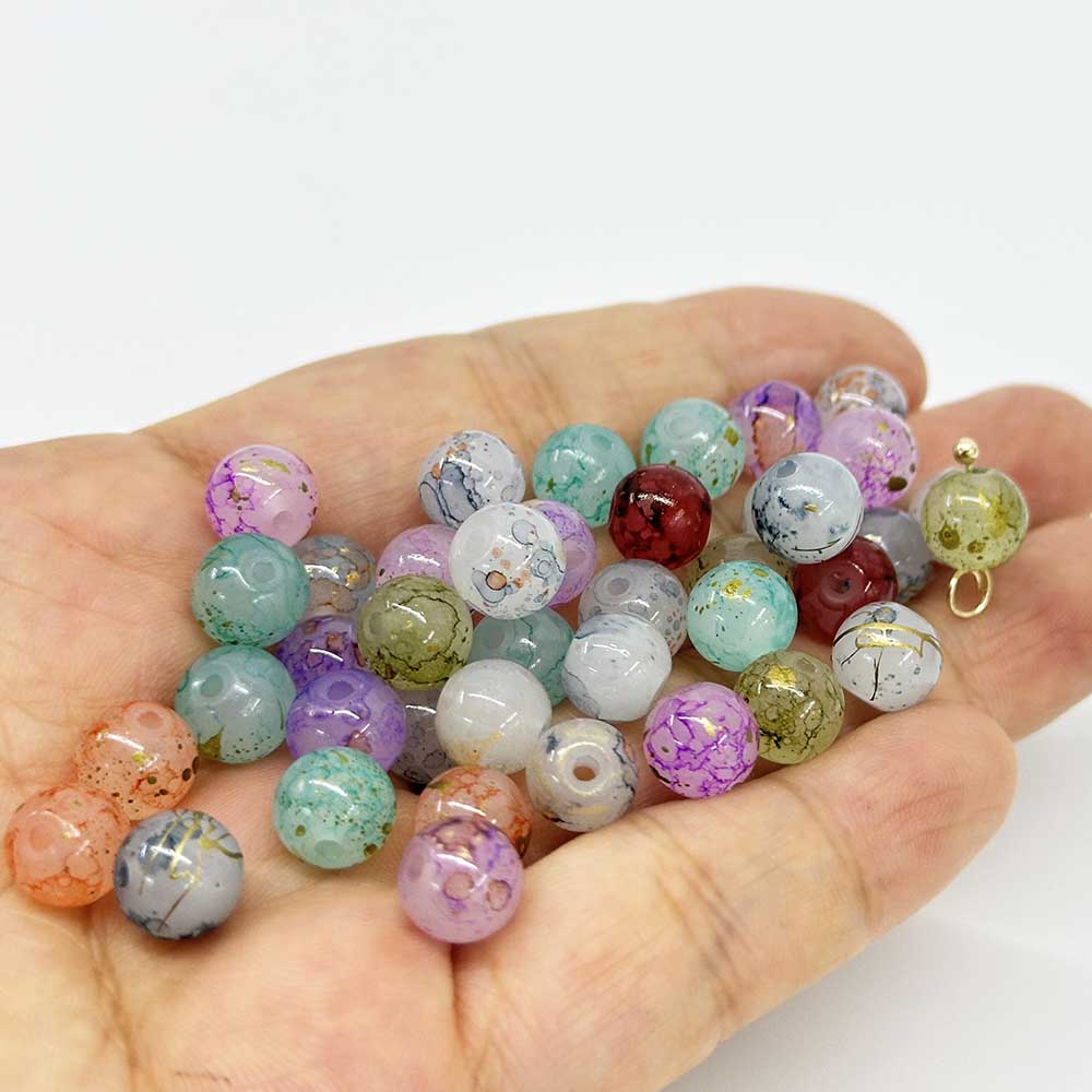 Fiasrel 50/300pcs 8/10mm White Jade Inked And Splashed Beads Mixed Color Gradient Glass Beads for Jewelry Making Handmade DIY Bracelet Necklace Phone Chain Crafts Small Business Supplies