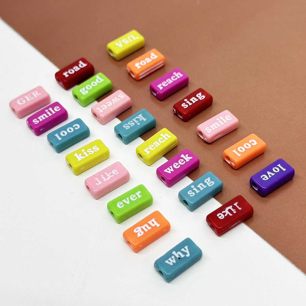 Fiasrel 50/100/500pcs Mixed Color Rectangle Word Phrase Acrylic Beads for DIY Jewelry Making Bracelets Necklaces Craft Supplies
