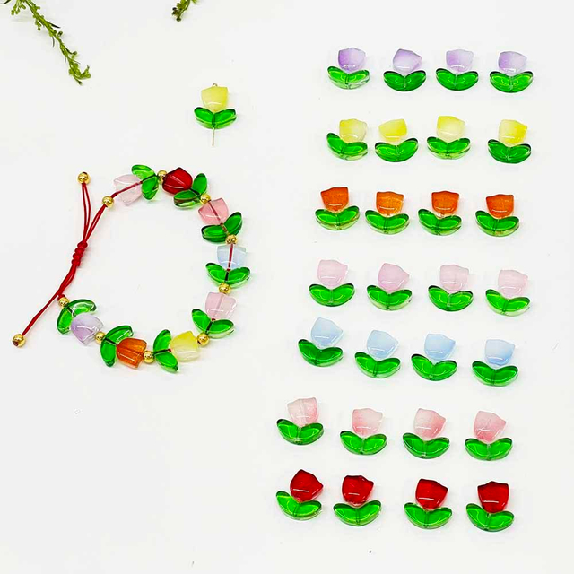 Fiasrel 20/50/100 Pairs Jelly Style Gradient Glass Tulip Flower Beads for DIY Jewelry Making Handcrafted Necklace Earring Accessories