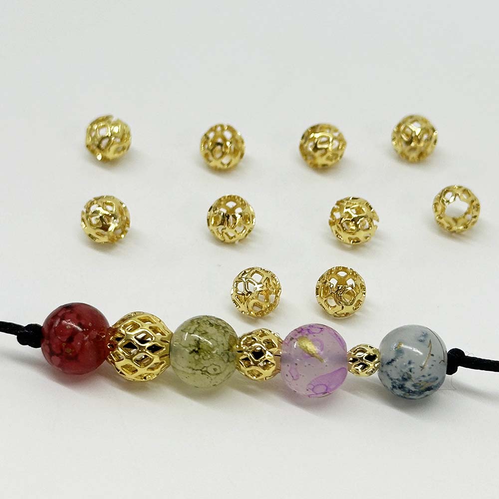 Fiasrel 18k Golden Plated 4/6/8mm Hollow Spacer Beads for DIY Jewelry Making Bracelet Necklace Accessories Supplies