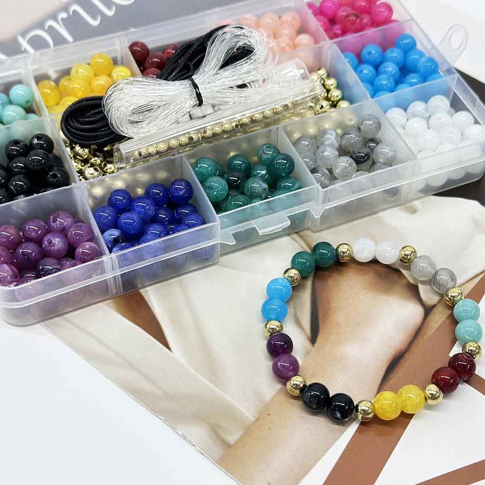 Fiasrel 6mm 8mm Mixed Color Acrylic Bead Box for DIY Handmade Bracelet Necklace Accessory Beading Material Supplies