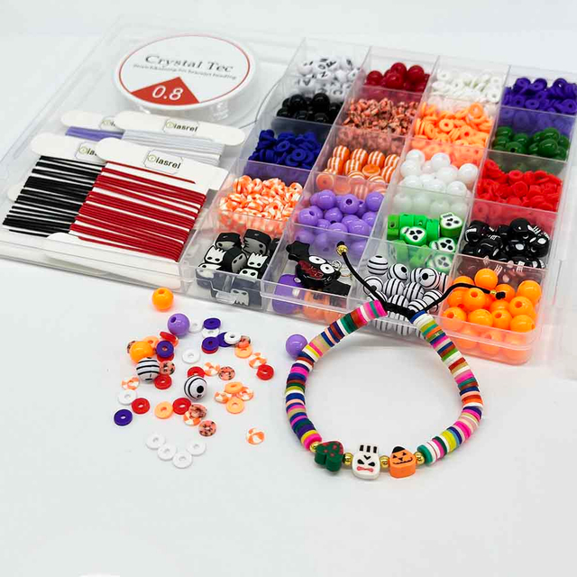Fiasrel 1Box 24-Grid Halloween Acrylic Round Beads Kit: Halloween Friendship Beads Clay Beads fro DIY Beaded Bracelet Necklace Ring Earring Jewelry Supplies Festive Decoration