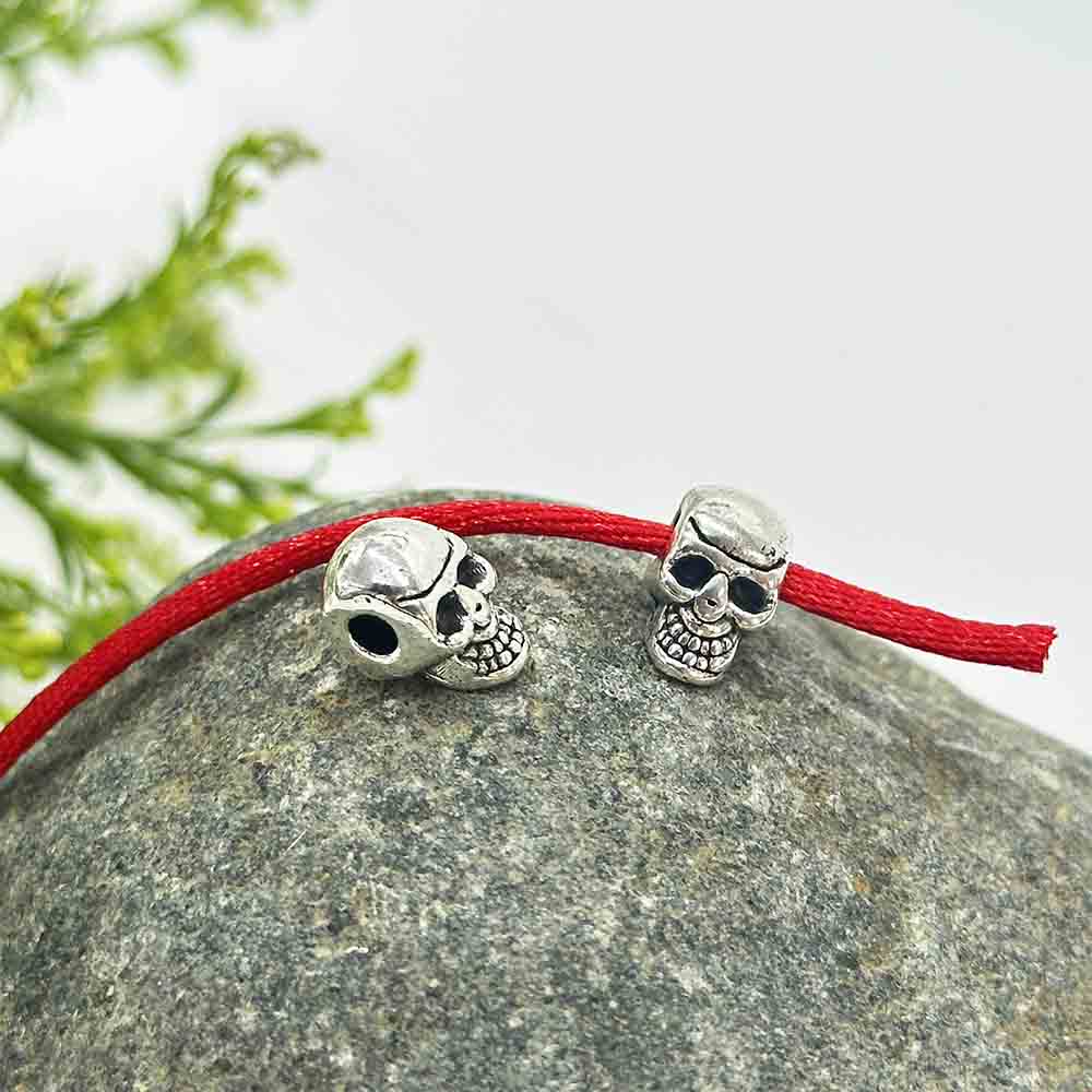 Fiasrel 10/20/50pcs Zinc Alloy Vintage Halloween Silvery Skull Beads for DIY Jewelry Making Bracelet Necklace Supplies