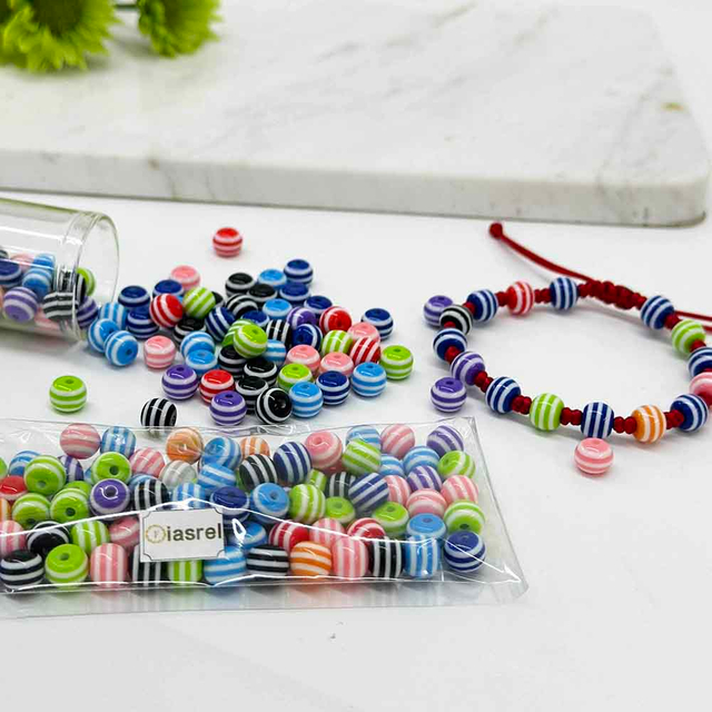Fiasrel 50pcs 6/8/10mm Rainbow Striped Round Resin Beads for DIY Jewelry Making Crafts Decorative Ornaments Bracelet Necklace Beaded Accessories