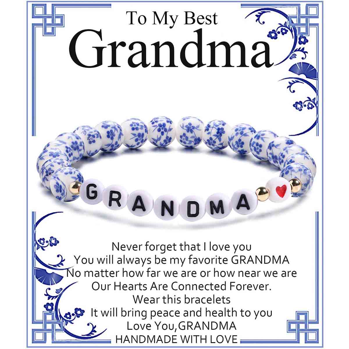 Fiasrel Handcrafted Blue and White Porcelain Beaded Bracelet