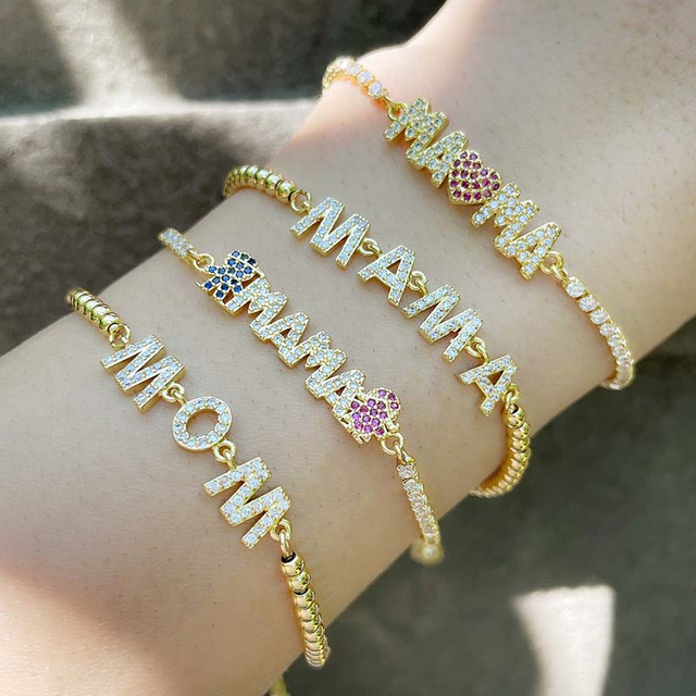 Fiasrel Arrival Dainty Mother'S Day Gift Bracelet Fashion Design Copper Zircon Letter MAMA Bangle 