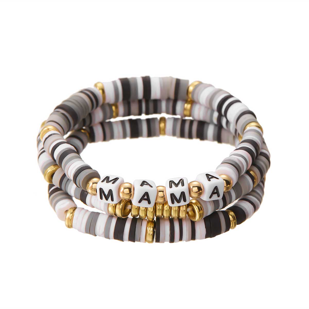 Fiasrel Hot Selling Multi-Layer Beaded Elastic Bracelet Set Gemstone Bracelet Soft Ceramic Letter Jewelry