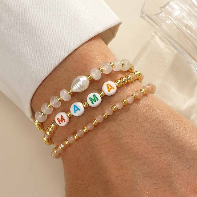 Fiasrel New Trendy Mother's Day Mama Golden Beads Stretch Adjustable Bracelets