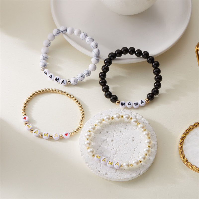 Fiasrel Mama Bracelet Handmade Jewelry Matte Beaded Bracelet Personalized Bracelet